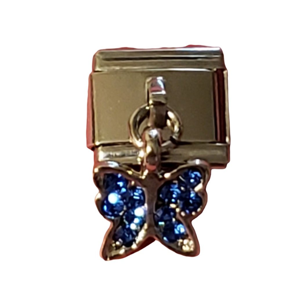Blue Dangle Butterfly 9mm Italian Charm Bracelet link, Unisex